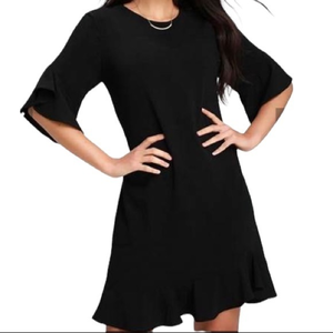 NWT Simply Emma 2X‎ Career Woven Black Onyx crew neck 3/4 flutter sleeve dress